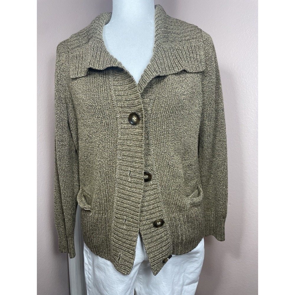 Karen Scott sport Brown Cardigan Button Front Shawl Collar Sweater Size‎ Medium
